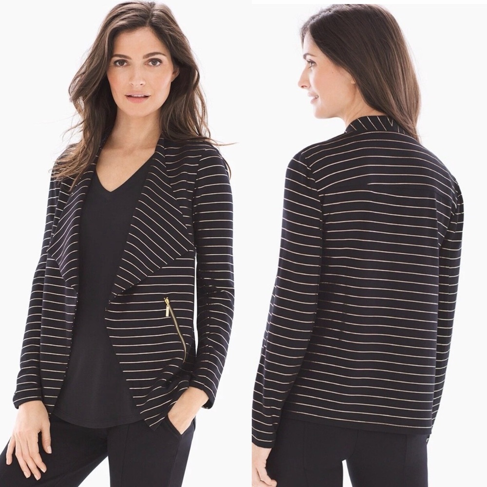 Soma French Terry Zipper Jacket Size Small Gold Glitz Stripe Black EUC